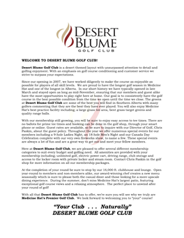 “Your Club . . . Naturally” DESERT BLUME GOLF CLUB