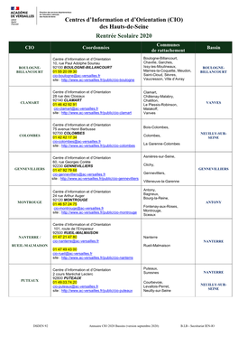 Centres D'information Et D'orientation (CIO) Des Hauts-De-Seine Rentrée