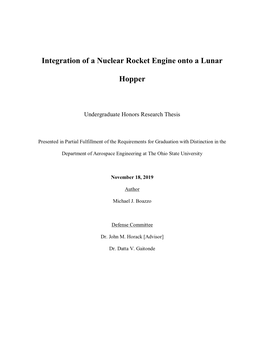 Integration of a Nuclear Rocket Engine Onto a Lunar Hopper