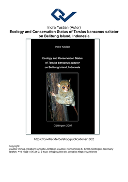 Ecology and Conservation Status of Tarsius Bancanus Saltator on Belitung Island, Indonesia