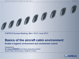 Basics of the Aircraft Cabin Environment Enable a Hygienic Environment and Contaminant Control