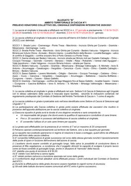 Allegato “B” Ambito Territoriale Di Caccia N°1 Prelievo Venatorio Collettivo Del Cinghiale Disposizioni Integrative 2020/2021