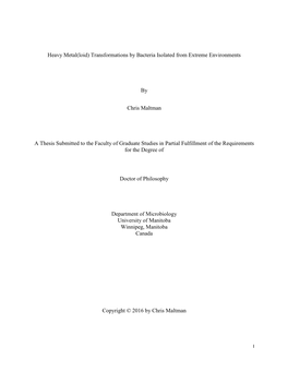 Heavy Metal(Loid) Transformations by Bacteria Isolated from Extreme Environments