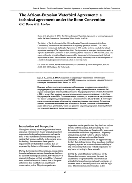 A Technical Agreement Under the Bonn Convention