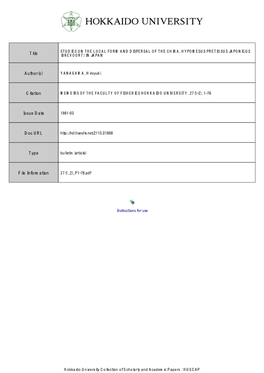 STUDIES on the LOCAL FORM and DISPERSAL of the CHIKA, HYPOMESUS PRETIOSUS JAPONICUS Title (BREVOORT) in JAPAN