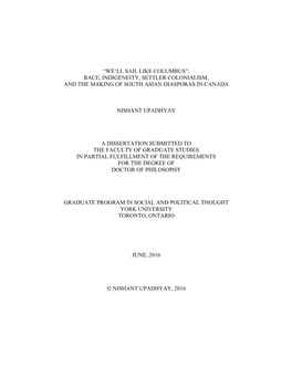 Race, Indigeneity, Settler Colonialism, and the Making of South Asian Diasporas in Canada N