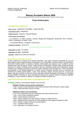 Réseau Européen Natura 2000 (Directive Européenne 92/43/CEE Concernant Les Habitats Naturels, La Faune Et La Flore Sauvage)