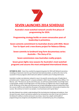 Seven Launches 2014 Schedule