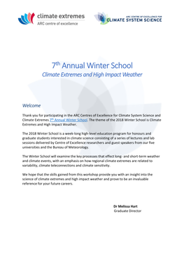 7Th Annual Winter School Climate Extremes and High Impact Weather