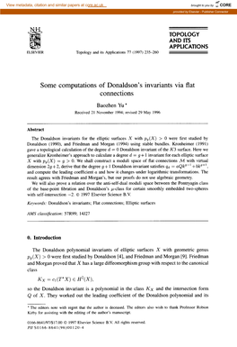 TOPOLOGY ANDITS APPLICATIONS Some Computations of Donaldson's