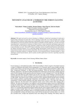 Movement Analysis of a Worker in the Forest Cleaning Activities