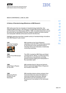 MEDIA CONFERENCE, JUNE 25, 2008 a History of Nanotechnology