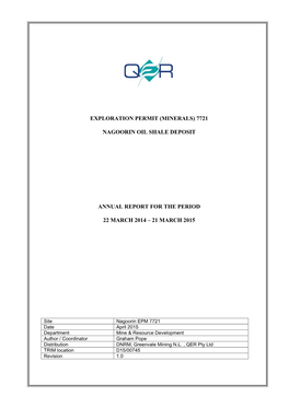 7721 Nagoorin Oil Shale Deposit Annual Report for the Period 22 March 2014