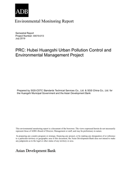 Hubei Huangshi Urban Pollution Control and Environmental Management Project