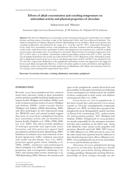 Effects of Alkali Concentration and Conching Temperature on Antioxidant Activity and Physical Properties of Chocolate