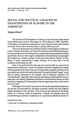 SOCIAL and POLITICAL LEGACIES of EMANCIPATION of SLAVERY in the Americasl