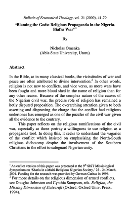 Biafra War"L Peace Are Often Attributed to Divine Intervention.' in Other