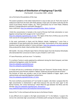 Distribution of Haplogroup T (Ex K2) (Ted Kandell – 8 November 2009 - Edited)