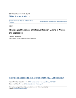 Physiological Correlates of Affective Decision-Making in Anxiety and Depression