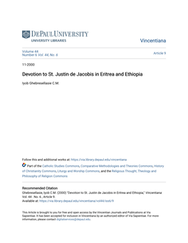 Devotion to St. Justin De Jacobis in Eritrea and Ethiopia