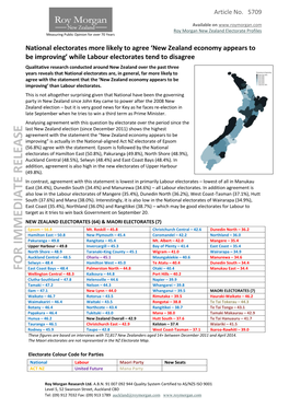 'New Zealand Economy Appears to Be Improving' While Labour Electorates