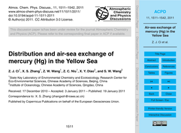 Air-Sea Exchange of Mercury (Hg) in the Yellow Sea S