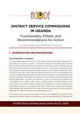 DISTRICT SERVICE COMMISSIONS in UGANDA Functionality, Pitfalls, and Recommendations for Action