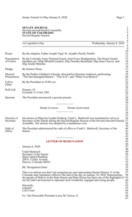 Senate Journal-1St Day-January 8, 2020 Page 1 SENATE JOURNAL 1