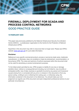 Firewall Deployment for Scada and Process Control Networks Good Practice Guide