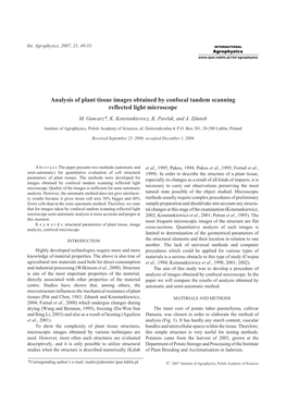 Analysis of Plant Tissue Images Obtained by Confocal Tandem Scanning Reflected Light Microscope