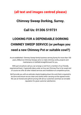 Chimney Sweep Dorking, Surrey. Call Us: 01306 519731