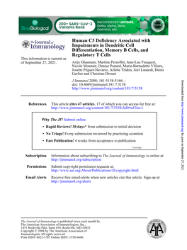 Human C3 Deficiency Associated with Impairments in Dendritic Cell