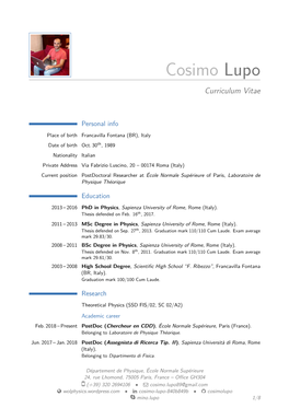 Cosimo Lupo – Curriculum Vitae