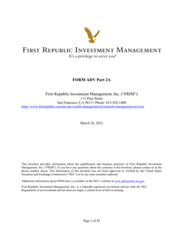 FORM ADV Part 2A First Republic Investment Management, Inc