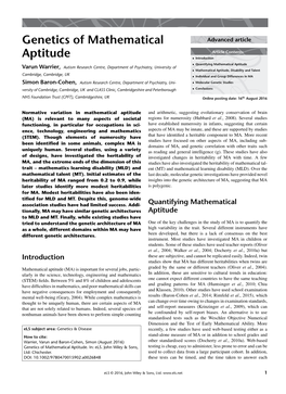 "Genetics of Mathematical Aptitude" In