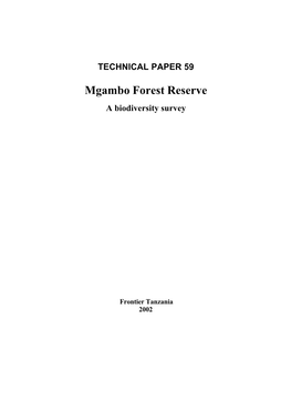 Mgambo Forest Reserve: a Biodiversity Survey. East Usambara Conservation Area Management Programme, Technical Paper No
