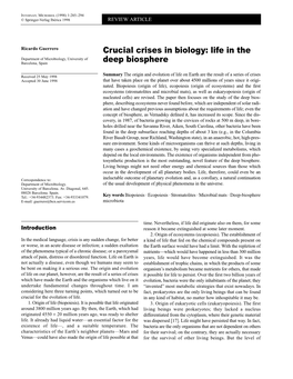 Crucial Crises in Biology: Life in the Deep Biosphere