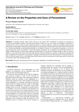 A Review on the Properties and Uses of Paracetamol