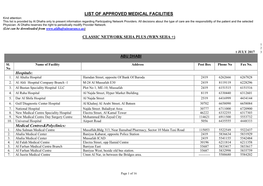 LIST of APPROVED MEDICAL FACILITIES Kind Attention: This List Is Provided by Al Dhafra Only to Present Information Regarding Participating Network Providers