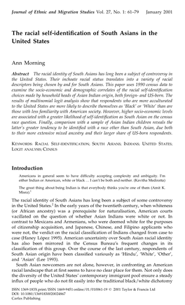 The Racial Self-Identification of South Asians in the United States