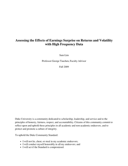 Assessing the Effects of Earnings Surprise on Returns and Volatility with High Frequency Data