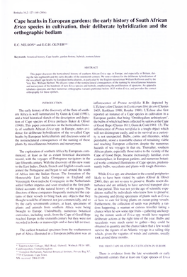 Cape Heaths in European Gardens: the Early History of South African Erica Species in Cultivation, Their Deliberate Hybridization and the Orthographic Bedlam