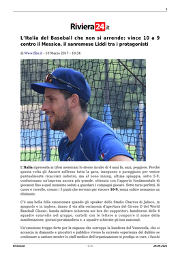 L'italia Del Baseball Che Non Si Arrende: Vince 10 a 9 Contro Il