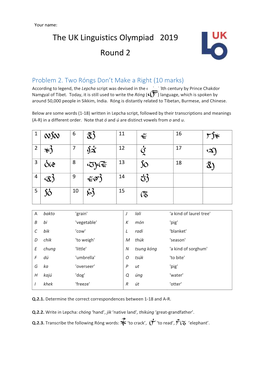 Lepcha Script Was Devised in the Early 18Th Century by Prince Chakdor Namgyal of Tibet