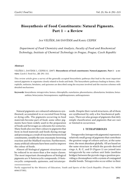 Biosynthesis of Food Constituents: Natural Pigments. Part 1 – a Review