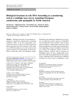 Biological Invasions in Soil: DNA Barcoding As a Monitoring Tool in a Multiple Taxa Survey Targeting European Earthworms and Springtails in North America