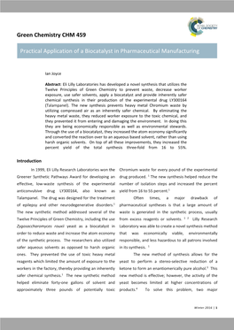 Green Chemistry CHM 459