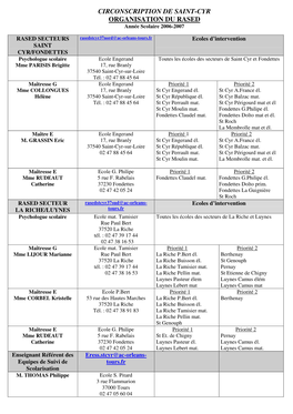 CIRCONSCRIPTION DE SAINT-CYR ORGANISATION DU RASED Année Scolaire 2006-2007