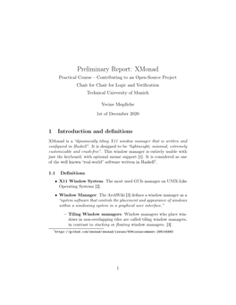 Preliminary Report: Xmonad Practical Course – Contributing to an Open-Source Project Chair for Chair for Logic and Veriﬁcation Technical University of Munich