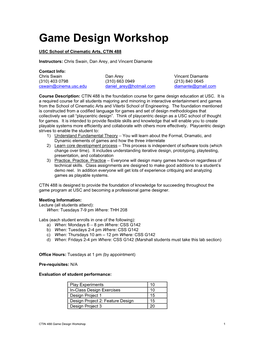 Game Design Workshop